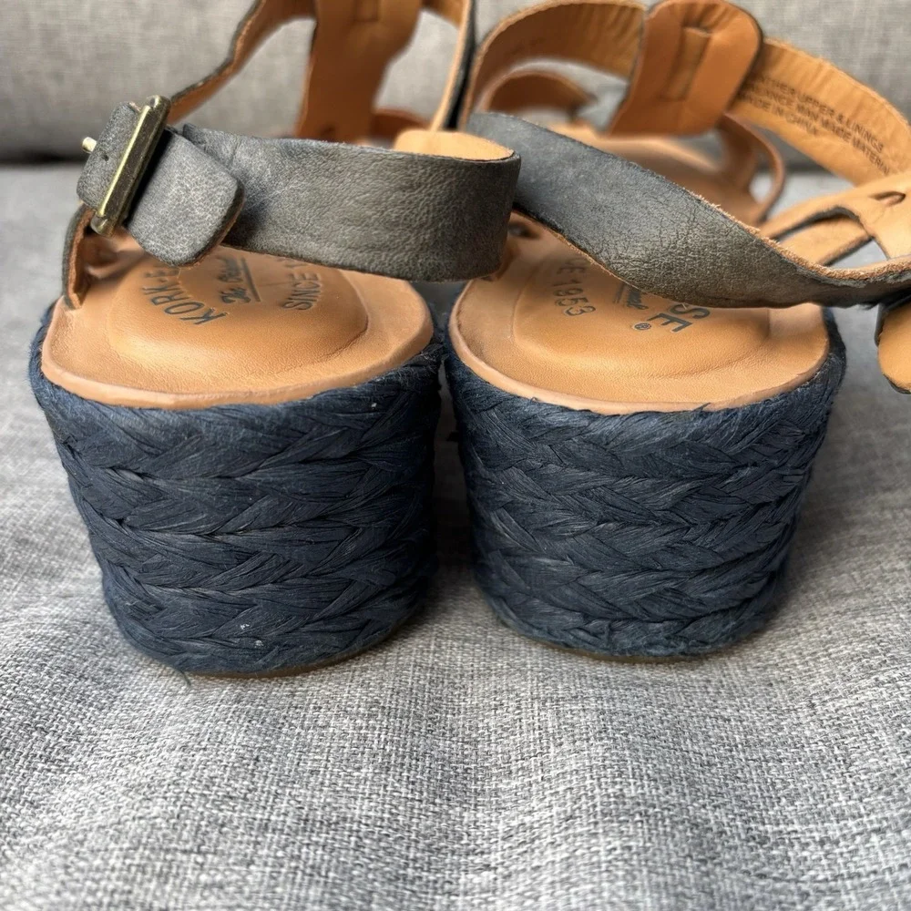 Kork-Ease Ande Sz 8 Espadrille Navy Leather Platform‎ Sandals Comfort